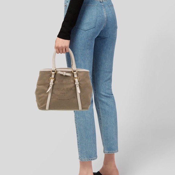 Authentic Prada Canapa Logo Jacquard Tote Beige/Brown - Picture 3 of 16